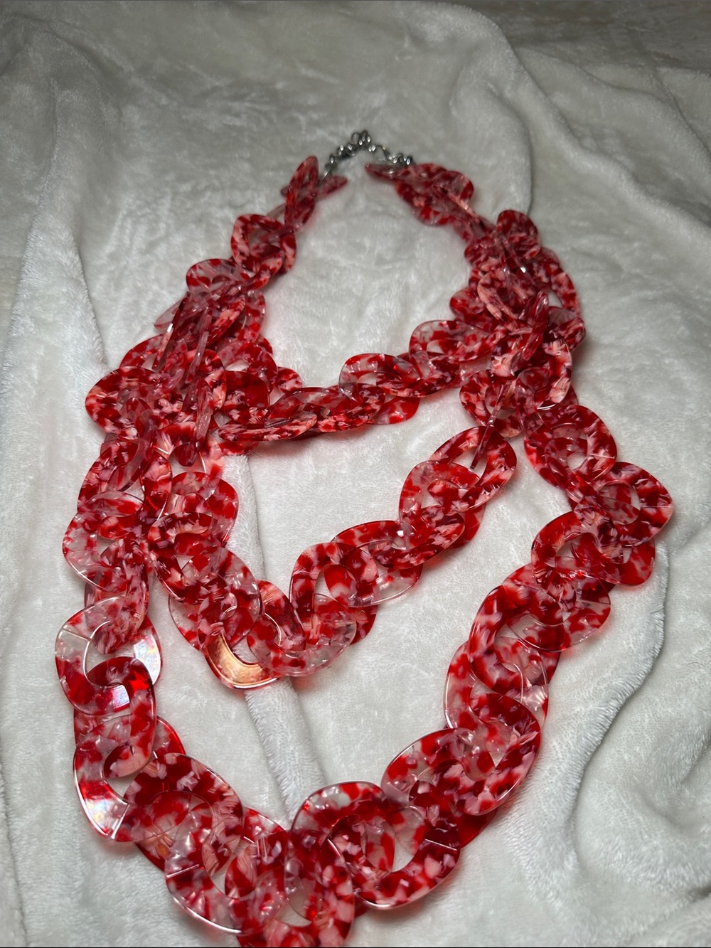Sassy Jones Red Marbled Acrylic Link Necklace